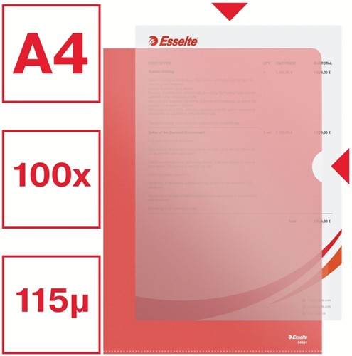Insteekmap L-model Esselte standaard A4 0.11mm PP rood 100 stuks-9