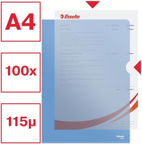 Insteekmap L-model Esselte standaard A4 0.11mm PP blauw 100 stuks-5