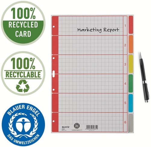 Tabbladen Leitz 4350 A4 4r karton 6dlg grijs 1 Stuk-8