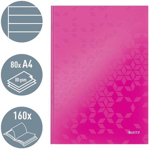 Notitieboek Leitz WOW A4 160blz 90gr lijn roze 1 Stuk-5