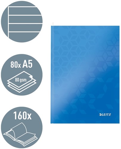 Notitieboek Leitz WOW A5 160blz 90gr lijn blauw 1 Stuk-1
