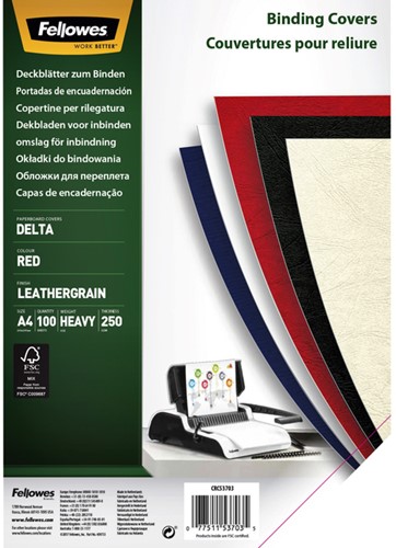 Voorblad Fellowes A4 lederlook rood 100 stuks