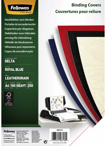 Voorblad Fellowes A4 lederlook royal blauw 100 Stuk