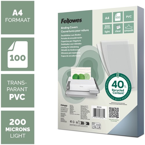 Voorblad Fellowes A4 PVC 200micron transparant 100 Stuk-2