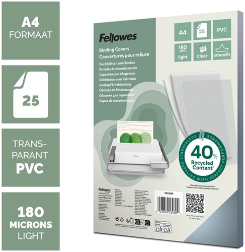 Voorblad Fellowes A4 PVC 180micron transparant 25 Stuk-2
