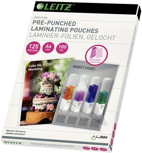 Lamineerhoes Leitz A4 perforatieband 2x125mic EVA 100 Stuk