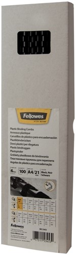 Bindrug Fellowes 6mm 21rings A4 zwart 100 Stuk