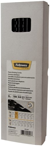 Bindrug Fellowes 8mm 21rings A4 zwart 100 Stuk