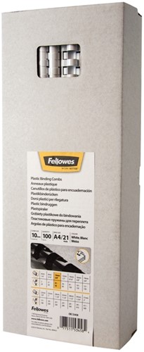 Bindrug Fellowes 10mm 21rings A4 wit 100 Stuk