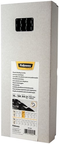 Bindrug Fellowes 10mm 21rings A4 zwart 100 Stuk