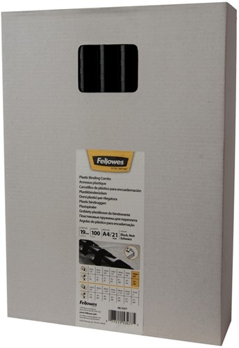Bindrug Fellowes 19mm 21rings A4 zwart 100 Stuk