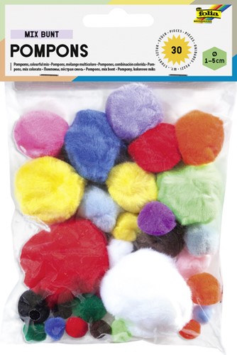 Pompon Folia 30st diverse kleuren en afmetingen 30 Stuk