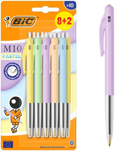Balpen Bic M10 M pastel assorti 10 Stuk