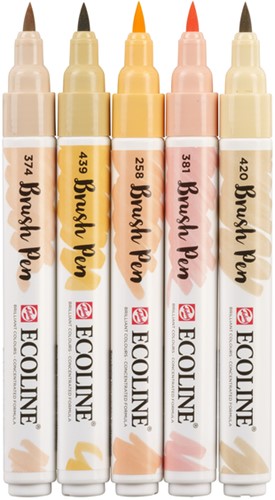 Brushpen Talens Ecoline set 5 stuks beige roze 5 Stuk-2