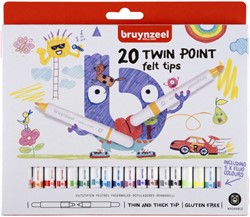 Viltstift Bruynzeel Kids Twin Point 20 kleuren 20 Stuk