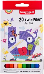 Viltstift Bruynzeel Kids Twin Point set 20 kleuren 20 Stuk