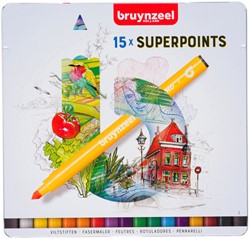 Viltstift Bruynzeel Super Points 15 kleuren 15 Stuk