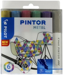 Verfstift PILOT Pintor metallic M assorti 6 Stuk