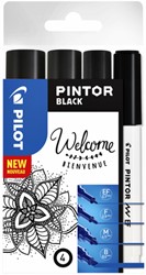Verfstift PILOT Pintor assorti breedtes zwart 4 Stuk