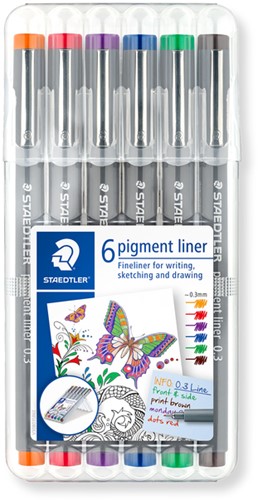 Fineliner Staedtler pigment 308 0.3mm 6 st ass 6 Stuk