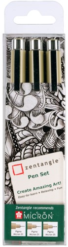 Tekenset Sakura Zentangle set à 3 pennen zwart
