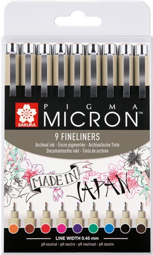 FINELINER SAKURA PIGMA MICRON ASS KLEUR 9 Stuk