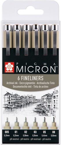 FINELINER SAKURA PIGMA MICRON ASS ZWART 6 Stuk
