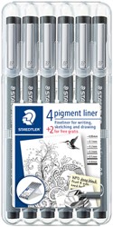 Fineliner Staedtler pigment 308 ass schrijfbr zw 6 Stuk