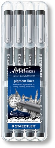 Fineliner Staedtler pigment 308 0.1-0.7mm zwart 4 Stuk