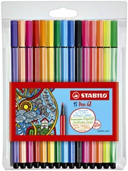 Viltstift STABILO Pen 68/15 M 10+5 neon ass 15st 15 Stuk