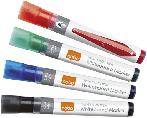 Whiteboardmarker Nobo liquid rond 3mm ass 4 Stuk