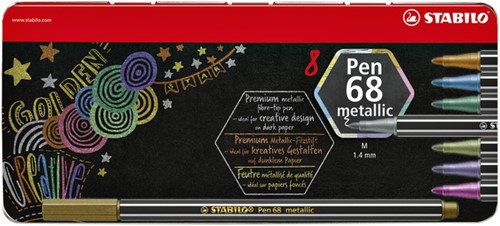 Viltstift STABILO Pen 68/8 medium metallic assorti blik à 8 stuks