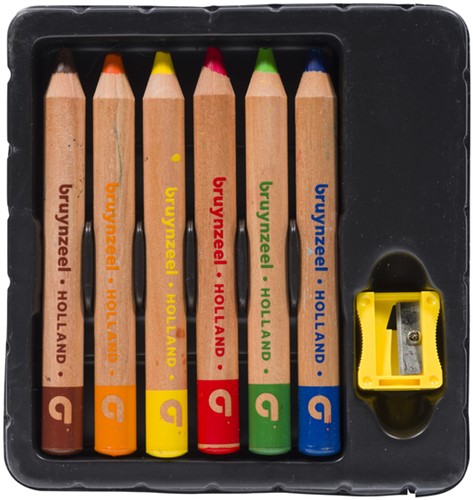 Kleurpotlood Bruynzeel Kids superzacht met puntenslijper set à 6 kleuren-2