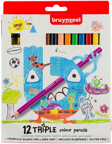 Kleurpotl Bruynzeel Kids Triple blister a 12st ass 12 Stuk