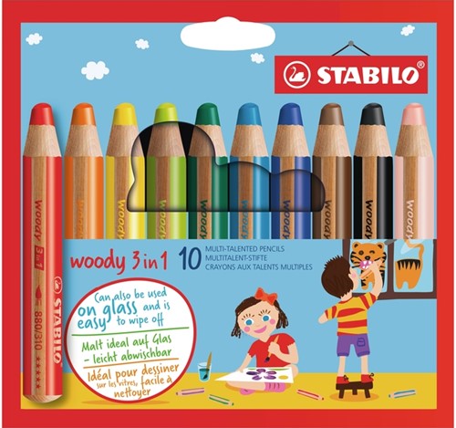 Kleurpotlood STABILO 880 woody 3 in 1 10st assorti 10 Stuk