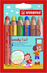 Kleurpotloden STABILO 880 woody 3 in 1 assorti etui à 6 stuks