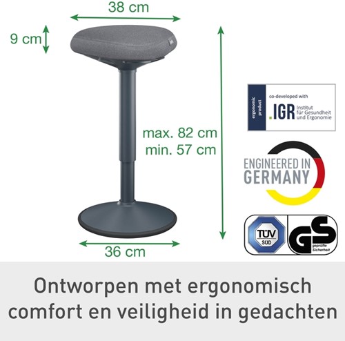 Actieve zit-stakruk Leitz Ergo met gasveer 57-82cm zwart-12