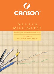 Millimeterpapier Canson bruingeel bedrukt A4 wit 50 Vel