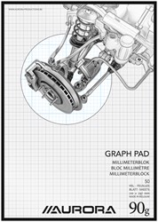 Millimeterblok Aurora A4 50 vel 90gr blauw 50 Vel