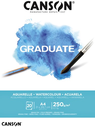 Aquarelpapier Canson Graduate 20vel 250gr A4 wit 1 Stuk