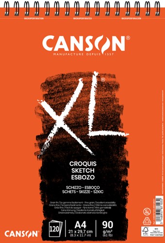 Schetspapier Canson XL Sketch 120vel 90gr A4 ivoorwit
