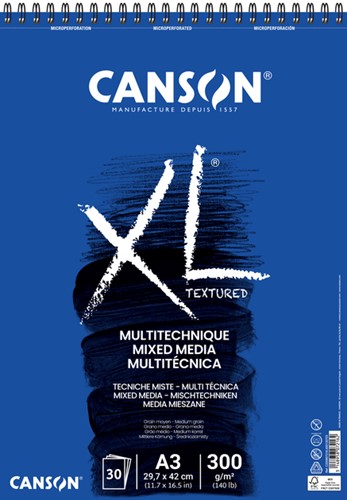 Mixed mediapapier Canson XL Textured 300gr A3 wit 30 Vel