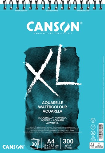 Aquarelpapier Canson XL 30vel 300gr A4 wit 30 Vel
