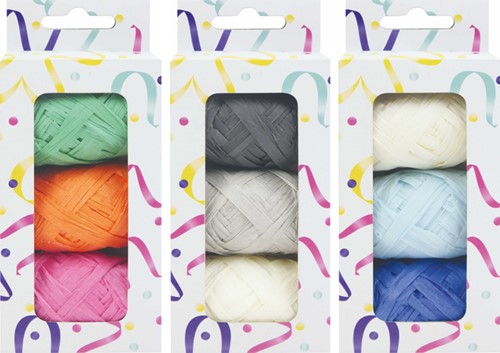 Lint raffia assorti oranje groen roze 3 Stuk
