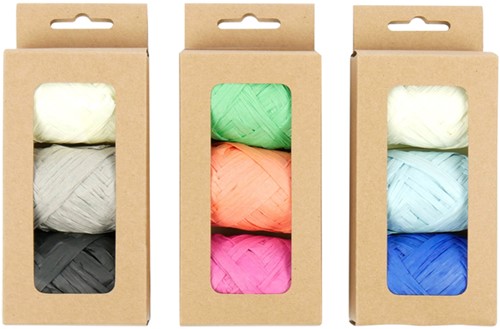 Lint raffia assorti oranje groen roze 3 Stuk