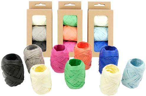 Lint raffia assorti oranje groen roze 3 Stuk-2