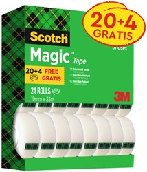 Plakband Scotch Magic 810 19mmx33m mat 20+4 24 Stuk