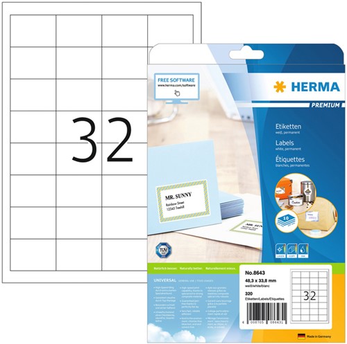 Etiket HERMA 8643 48.3x33.8mm premium wit 320st 10 Vel