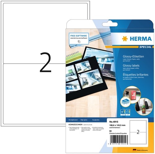 Etiket HERMA 4915 199.6x143.5mm glossy wit 50 stuks