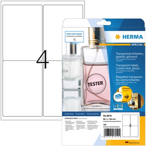 Etiket HERMA 8019 99.1x139mm transparant 100 stuks